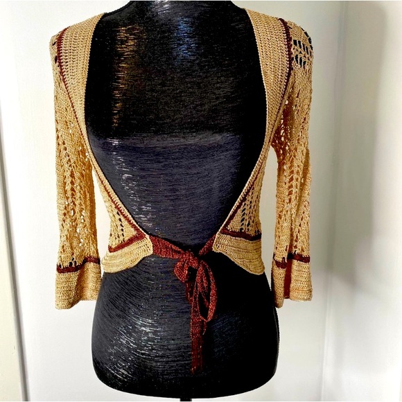 Crocheted cardigan with beaded belt accent - Picture 1 of 7